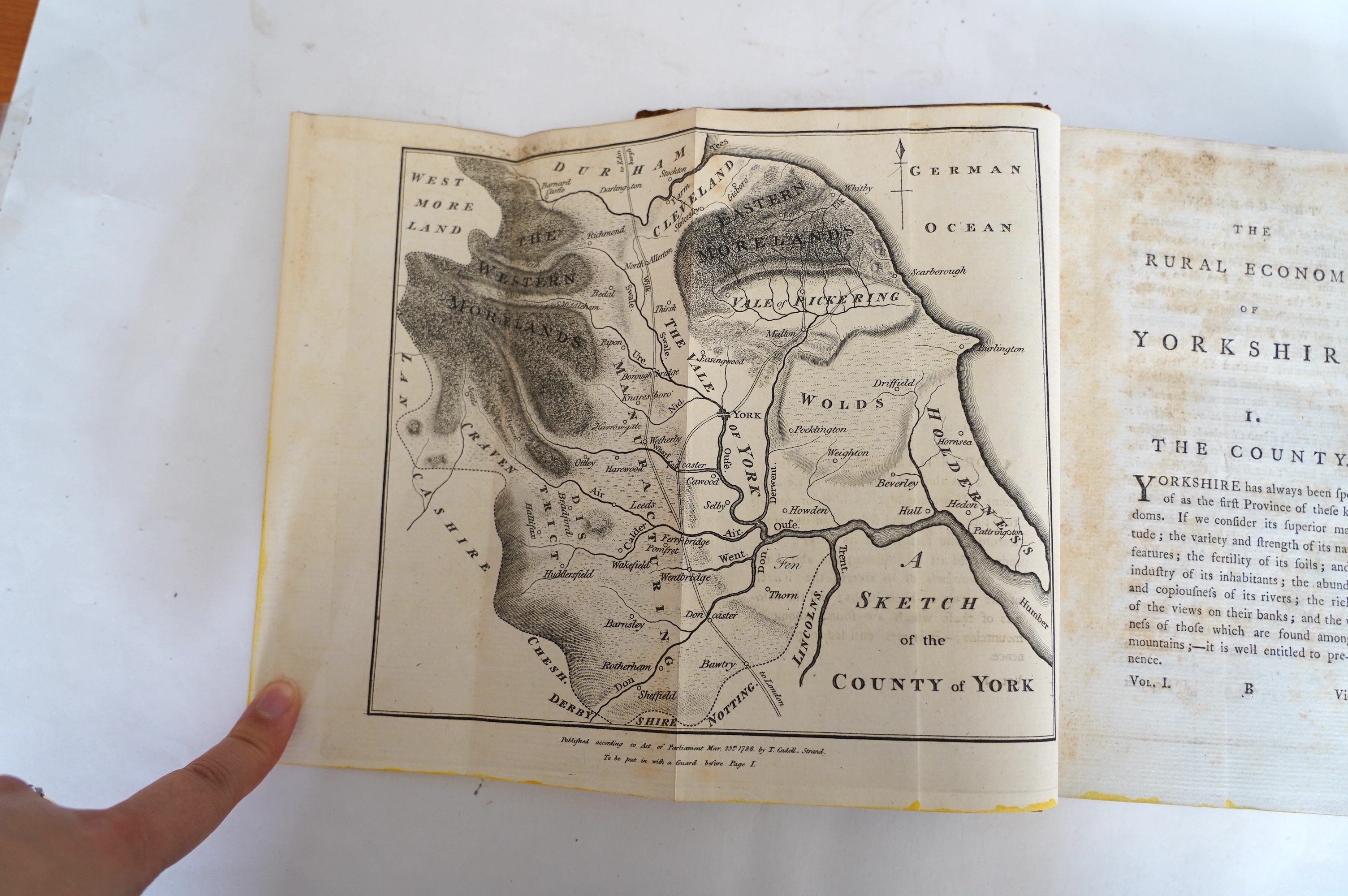 Marshall, William - The Rural Economy of Yorkshire ... 2 vols. 2 folded maps; contemp. tree calf. 1788; Holland, Henry - General View of the Agriculture of Cheshire ... a coloured folded map and 7 other plates (2 folded